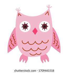 Cute cartoon owl in flat style isolated on white background. Vector illustration. 
