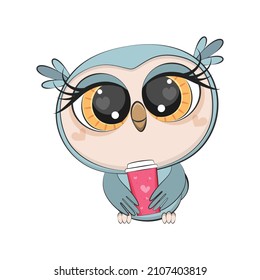 Cute cartoon owl. Funny birds. Vector illustration.