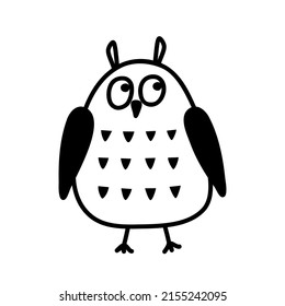 Cute Cartoon Owl. Funny Owl In Doodle Style. Isolated Element On A White Background.