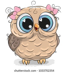 Cute cartoon owl girl isolated on a white background