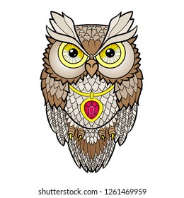 Cute cartoon owl girl isolated on white background - Vector Graphic