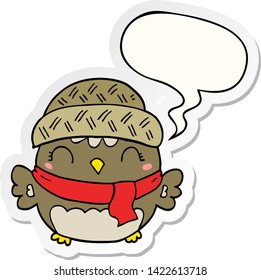 cute cartoon owl in hat with speech bubble sticker