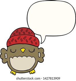 cute cartoon owl in hat with speech bubble