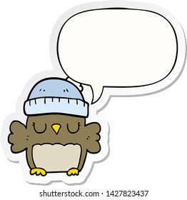 cute cartoon owl in hat with speech bubble sticker