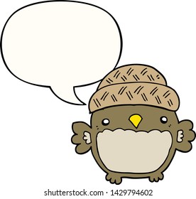 cute cartoon owl in hat with speech bubble