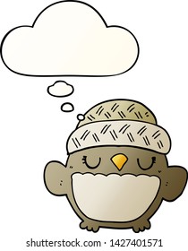 cute cartoon owl in hat with thought bubble in smooth gradient style