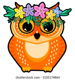 Cute cartoon owl isolated abstract graphic bird, vector illustration.
