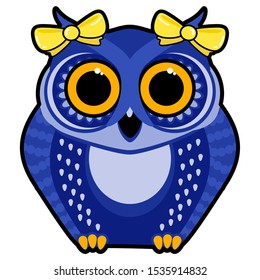 Cute cartoon owl isolated abstract graphic bird, vector illustration.