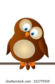 Cute cartoon owl isolated on white