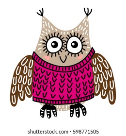 Cute cartoon owl isolated on white background