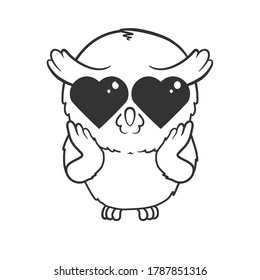 Cute cartoon owl in love isolated on white background. Vector illustration