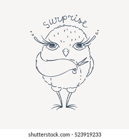 Cute cartoon owl. Lovely owlet in doodle style. Vector illustration.