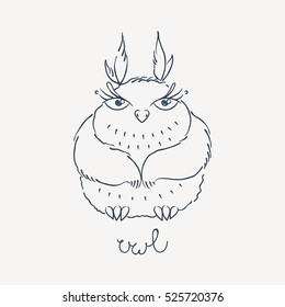 Cute cartoon owl. Lovely owlet in doodle style. Vector illustration.