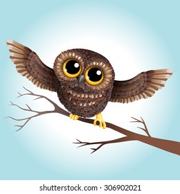Cute cartoon owl on the branch.