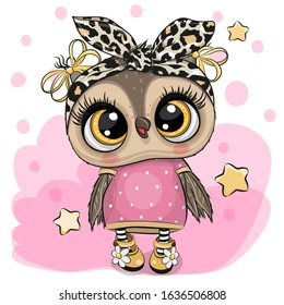 Cute Cartoon Owl on a pink background