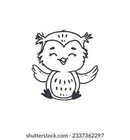 Cute cartoon owl on white. Owlet in doodle style. Coloring for kids. Vector illustration