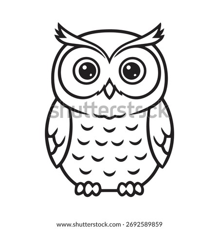 Cute Cartoon Owl Outline Vector Illustration - Black and White Bird Drawing