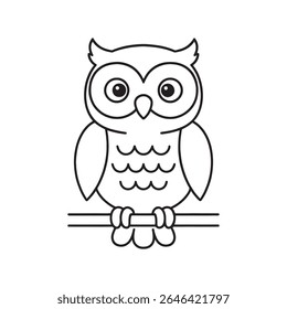 Cute cartoon owl perched on a branch, perfect for children's books.