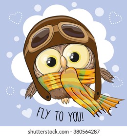Cute cartoon Owl in a pilot hat