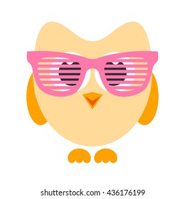 cute cartoon owl with pink glasses