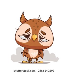 A cute cartoon owl with a quirky, sleepy expression, ideal for childrens media and various designs