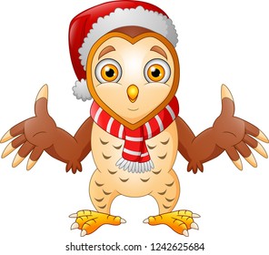 Cute Cartoon Owl in a Santa hat