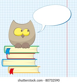 cute cartoon owl sit on a pile of books