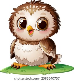 Cute cartoon owl sitting on a grassy patch