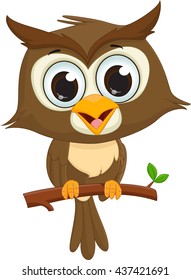 cute cartoon owl sitting on a tree branch