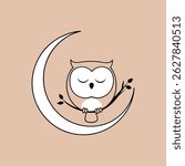 Cute cartoon owl sleeping on crescent moon vector illustration image