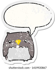 cute cartoon owl with speech bubble distressed distressed old sticker