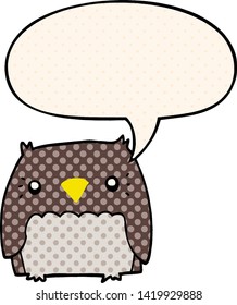 cute cartoon owl with speech bubble in comic book style