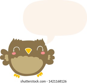 cute cartoon owl with speech bubble in retro style