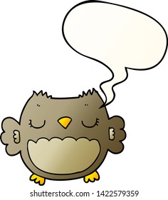 cute cartoon owl with speech bubble in smooth gradient style