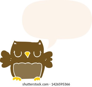 cute cartoon owl with speech bubble in retro style