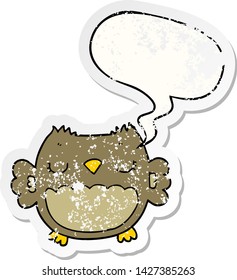 cute cartoon owl with speech bubble distressed distressed old sticker