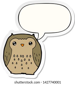 búho de dibujos animados lindo con pegatina de burbujas de voz