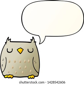 cute cartoon owl with speech bubble in smooth gradient style