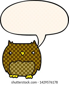 cute cartoon owl with speech bubble in comic book style
