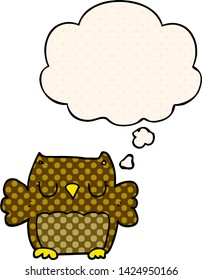cute cartoon owl with thought bubble in comic book style
