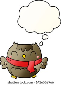 cute cartoon owl with thought bubble in smooth gradient style
