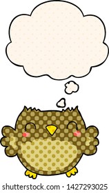cute cartoon owl with thought bubble in comic book style