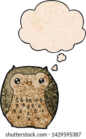 cute cartoon owl with thought bubble in grunge texture style