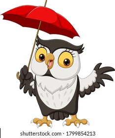 Cute cartoon owl with umbrella