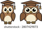 Cute Cartoon Owl Vector Illustration – Graduate Owl with Graduation Cap Set