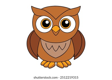 Cute Cartoon Owl Vector Illustration, Wildlife Animal Clipart