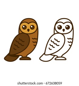 Cute cartoon owl vector illustration. Color drawing and line art.