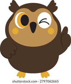 Cute Cartoon Owl Winking and Giving Thumbs Up