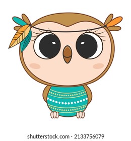 Cute cartoon owl. Woodland animals. Vector illustration.