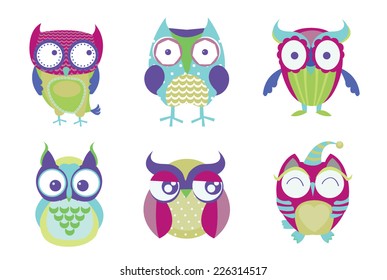 Set Cute Funny Owls Forest Bird Stock Vector (Royalty Free) 559208689